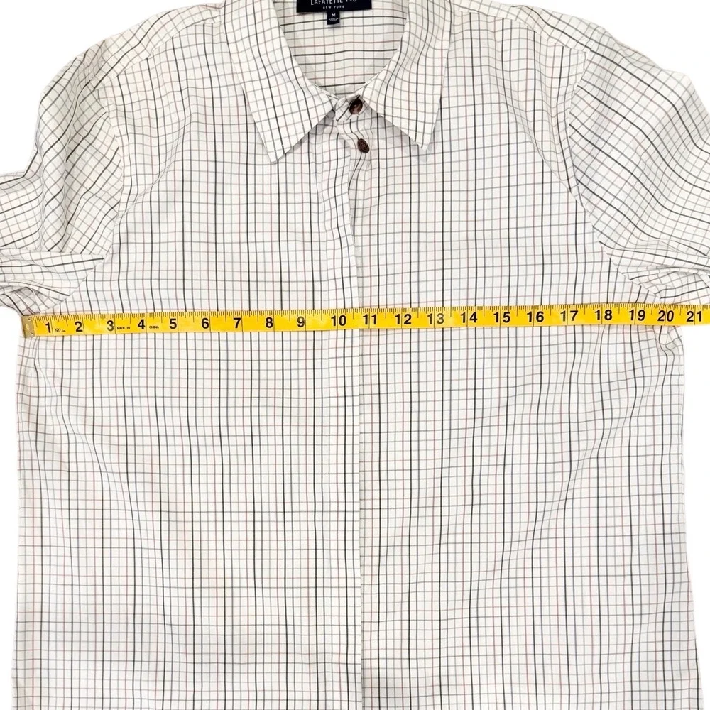 Lafayette 148 New York Womens M Grid Check Hidden Button Down Shirt White Multi - Picture 5 of 9